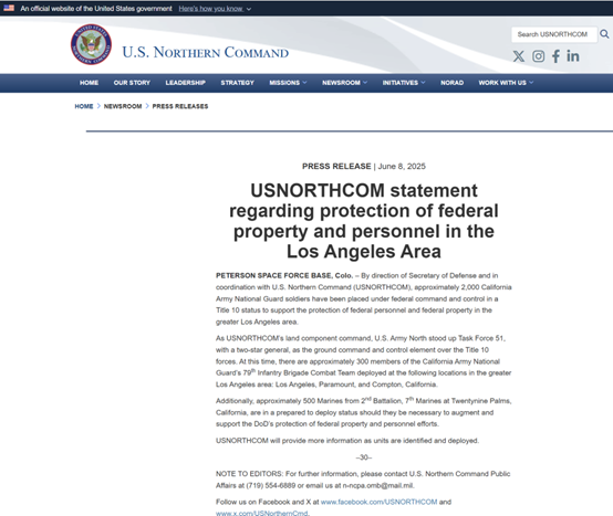 配资交流平台 洛杉矶骚乱局势持续升级 500名海军陆战队员随时待命